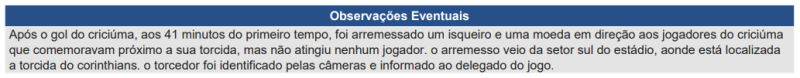 Súmula de Corinthians x Criciúma, pelo Brasileirão 2024