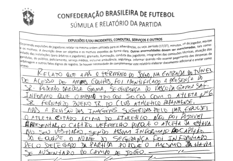 Súmula de Vasco x Athletico, pelo Brasileirão 2024