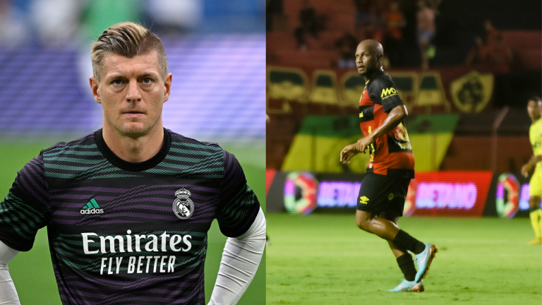 Toni Kroos (Real Madrid) e Ronaldo Henrique (Sport). Fotos: JAVIER SORIANO/AFP via Getty Images e Rafael Bandeira/SCR