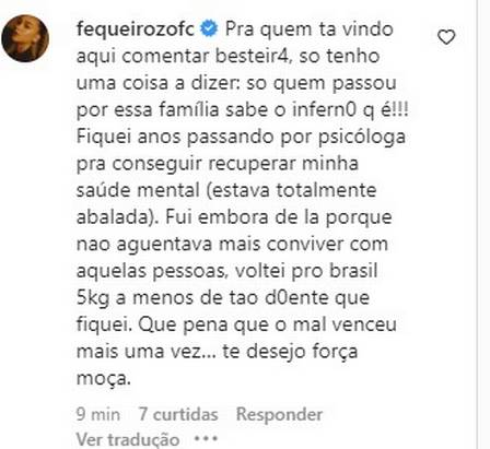 Ex-namorada de Gabriel Jesus, Fernanda Queiroz, comenta em publicação falando sobre término. Foto: Reprodução/Instagram