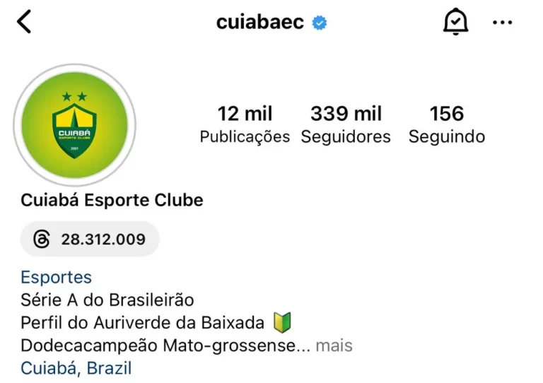 Perfil do Cuiabá no Instagram volta ao ar. Foto: Reprodução/Instagram