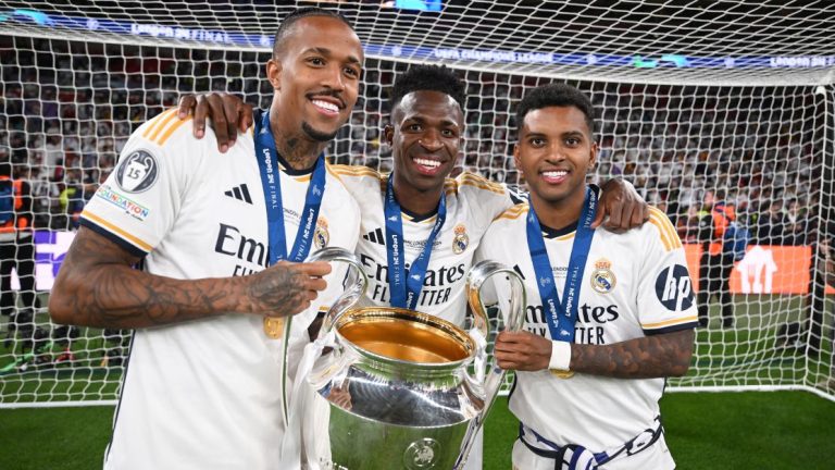 Militão, Vini Jr. e Rodrygo, trio brasileiro do Real Madrid. Foto: Divulgação