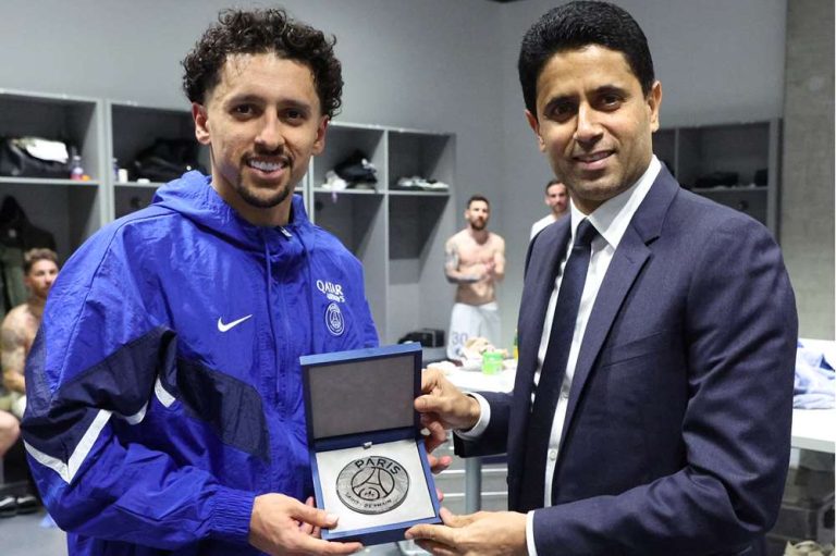 Marquinhos avec le president de PSG