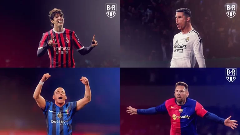 Kaká, Cristiano Ronaldo, Wesley Sneijder y Lionel Messi vistiendo las camisetas actuales de sus clubes más representativos