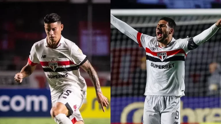 James Rodríguez y Jonathan Calleri, futbolista del São Paulo FC