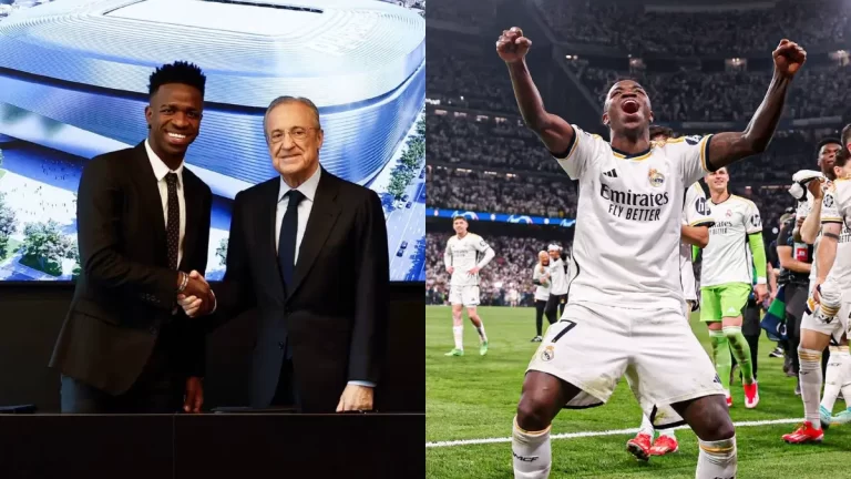 Vinicius Jr. junto a Florentino Pérez, presidente del Real Madrid