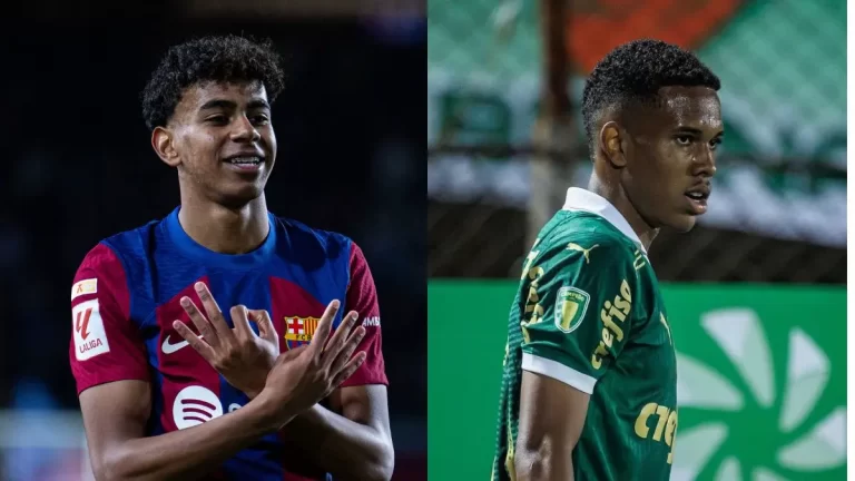 Lamine Yamal y Estevão William, futbolistas del FC Barcelona y Palmeiras, respectivamente