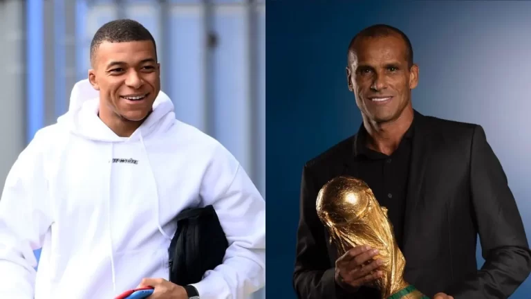 Kylian Mbappé, campeón del mundo con Francia en 2018 y Rivaldo, campeón del mundo con Brasil en 2002