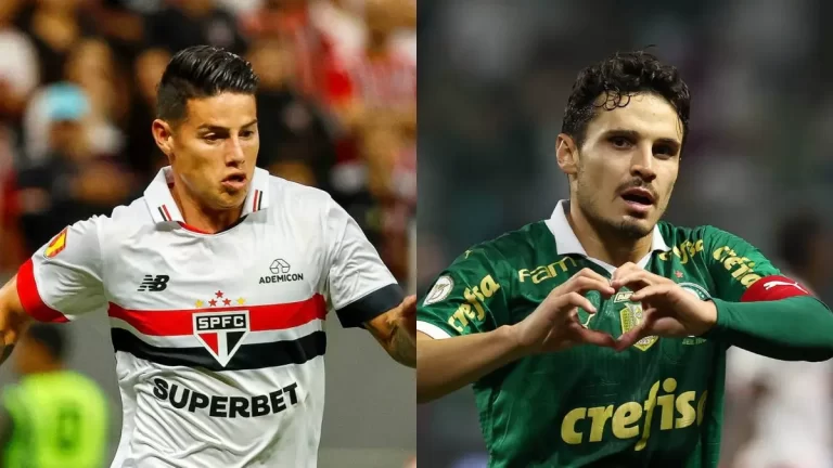 James Rodríguez y Raphael Veiga, futbolistas del Sao Paulo y Palmeiras, respectivamente